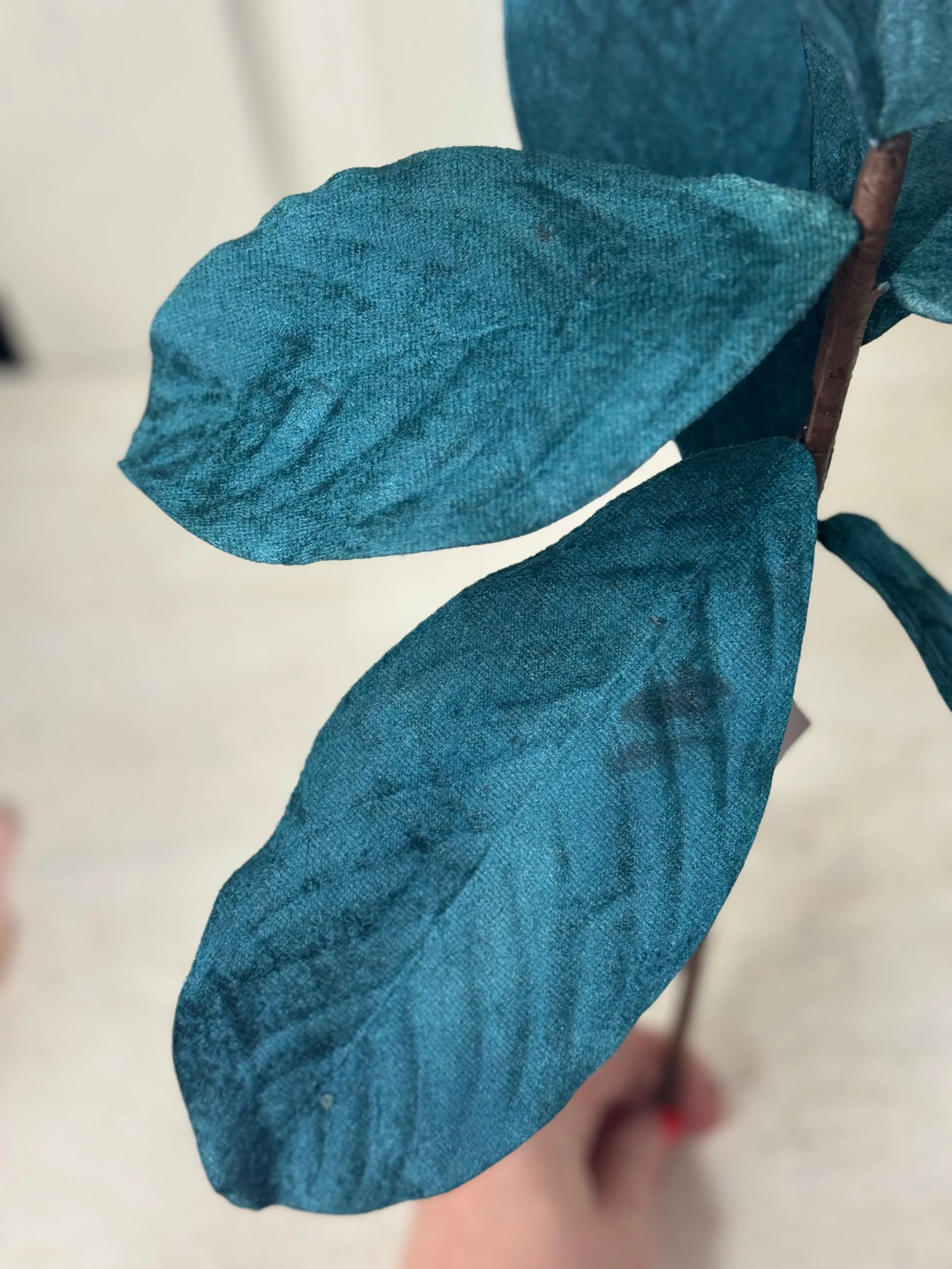 19 Inch Smoke Blue Velvet Magnolia Leaf Spray