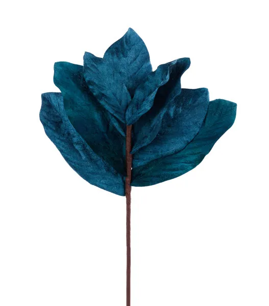 19 Inch Smoke Blue Velvet Magnolia Leaf Spray