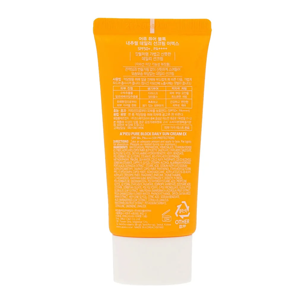 A'PIEU Pure Block Natural Daily Sun Cream SPF45 PA    50ml