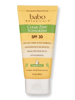 Babo Botanicals Clear Zinc Sunscreen Lotion SPF 30 Fragrance Free 3 oz