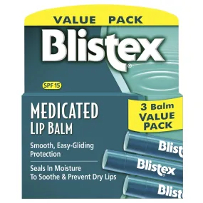 Blistex Medicated Lip Balm, 0.15 Ounce, Pack of 3 – Prevent Dryness & Chapping, SPF 15 Sun Protection