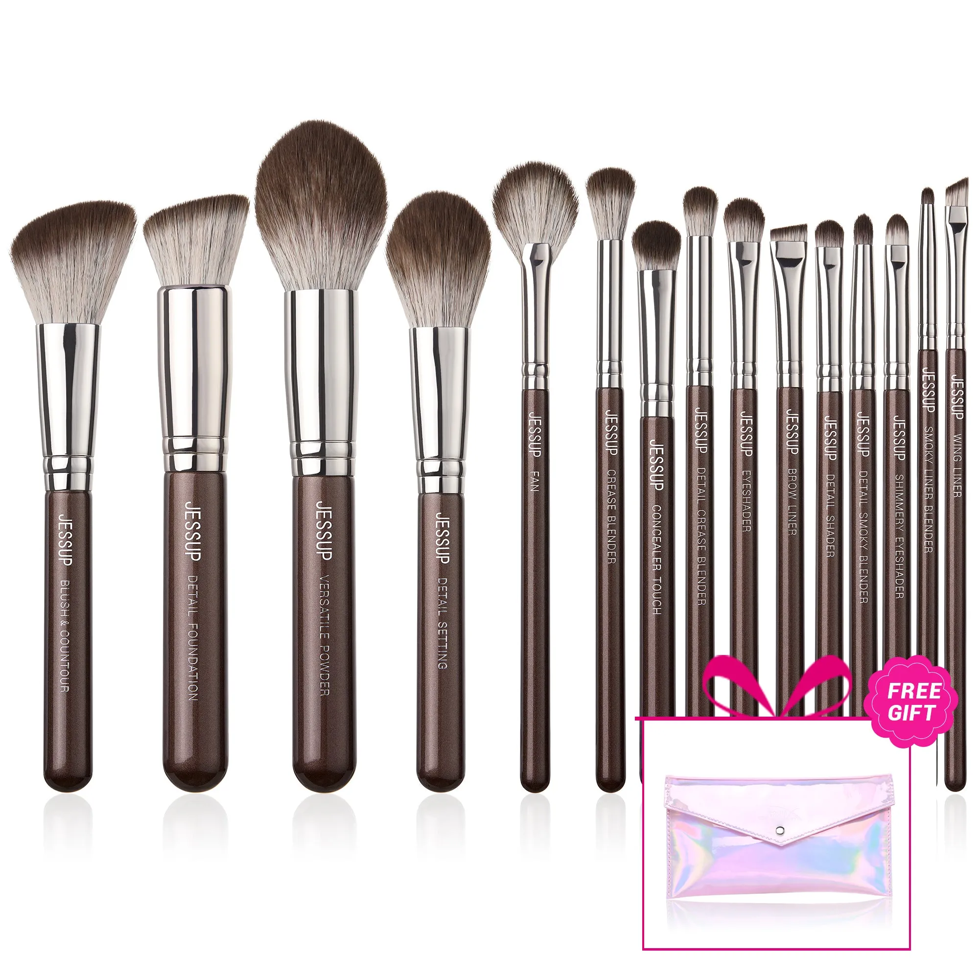 Brown Makeup Brushes Set Professional Premium Synthetic 15pcs T498