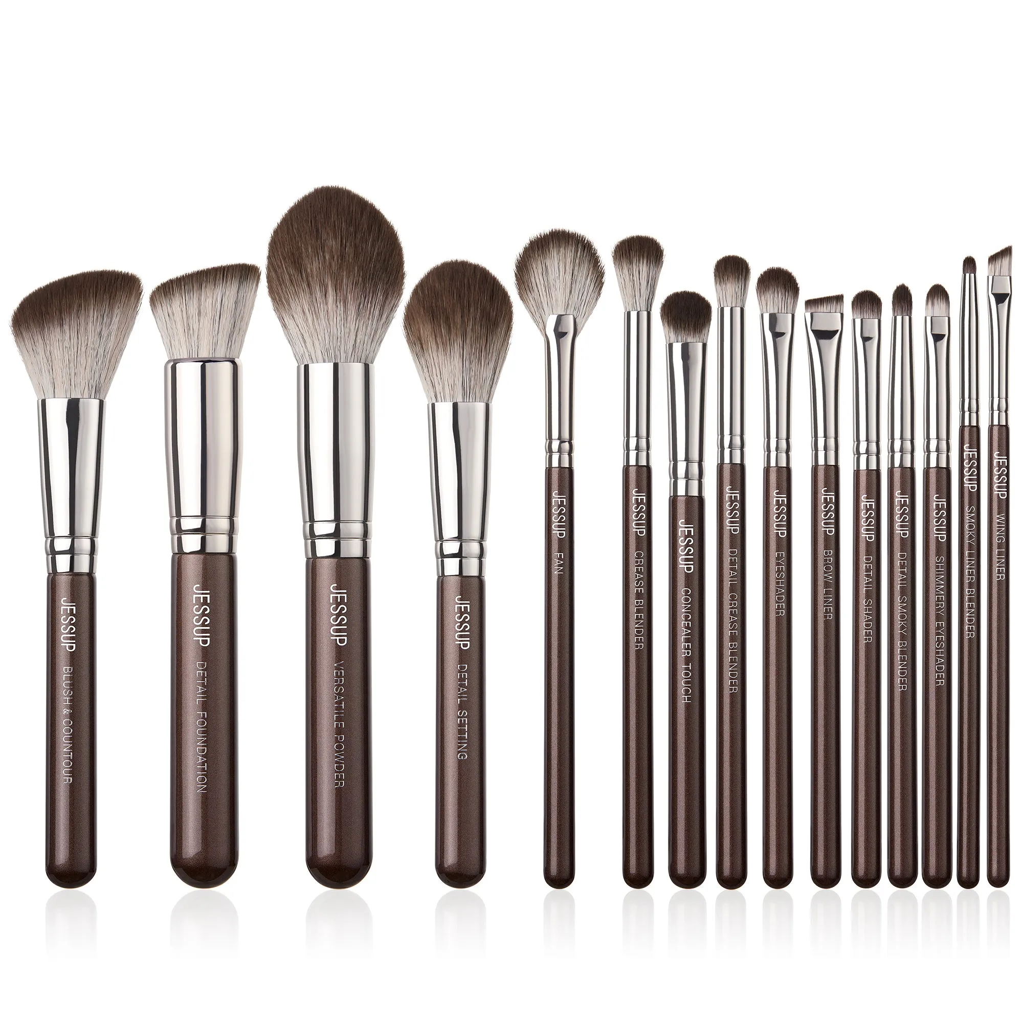 Brown Makeup Brushes Set Professional Premium Synthetic 15pcs T498