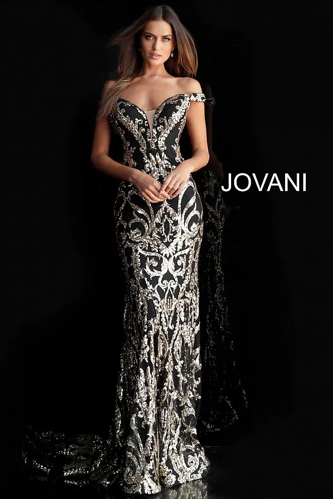 Jovani 63349 Size 10, 12 Long Sequin off the shoulder Prom Dress Pageant Mermaid Gown