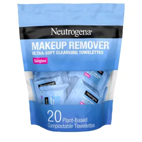 Neutrogena Makeup Remover Wipes, Individually Wrapped Daily Face Wipes for Waterproof Makeup, Travel & On-the-Go Singles, 20 Count