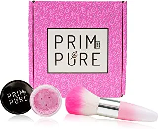 Prim and Pure Natural Mineral Blush | Loose, Shimmery, Cheek Color | Pink Makeup Brush Gift Set | Vegan & Cruelty Free | Made in USA