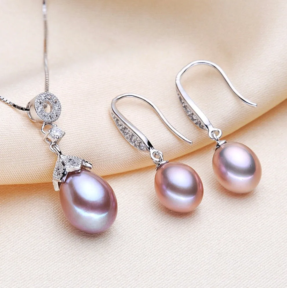 "Deana" - Sterling Silver and Natural Pearl Bridal Jewelry Set - More Colors Available