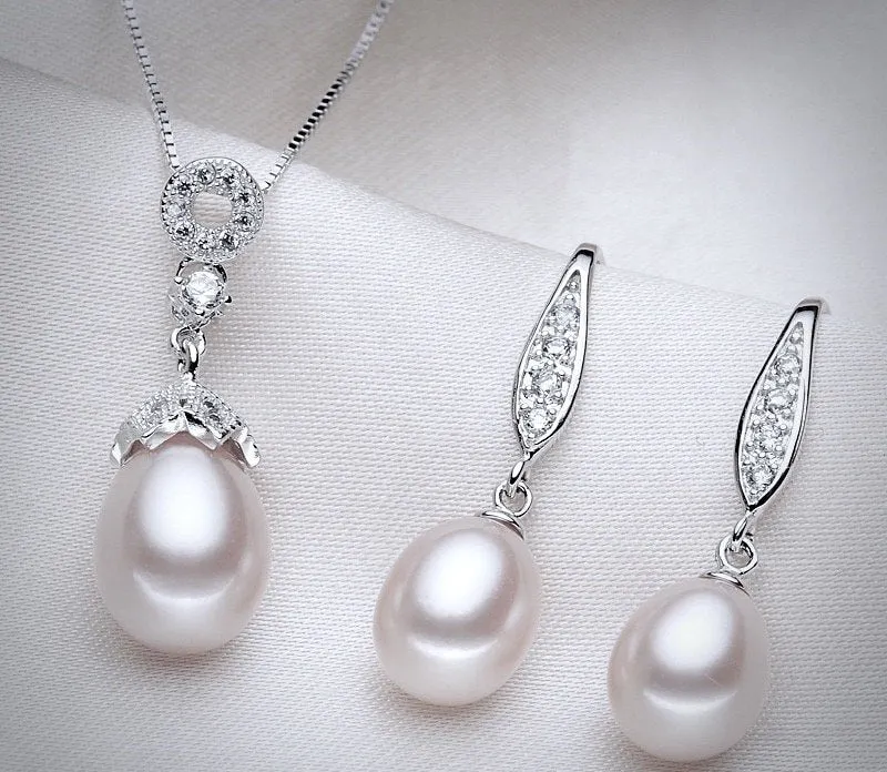 "Deana" - Sterling Silver and Natural Pearl Bridal Jewelry Set - More Colors Available