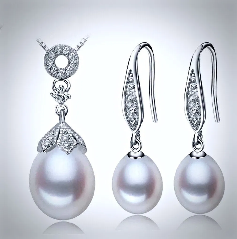 "Deana" - Sterling Silver and Natural Pearl Bridal Jewelry Set - More Colors Available