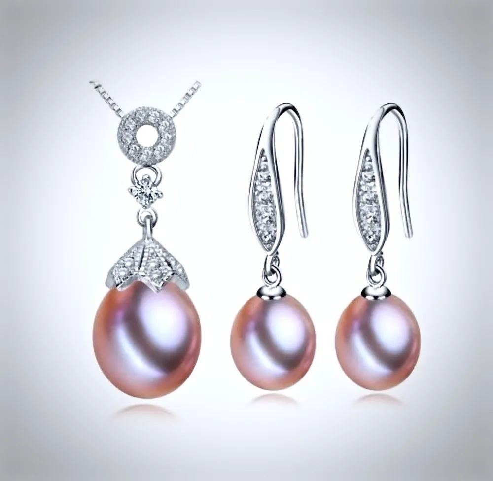 "Deana" - Sterling Silver and Natural Pearl Bridal Jewelry Set - More Colors Available