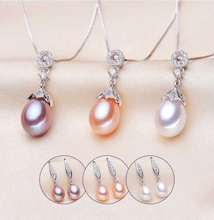 "Deana" - Sterling Silver and Natural Pearl Bridal Jewelry Set - More Colors Available