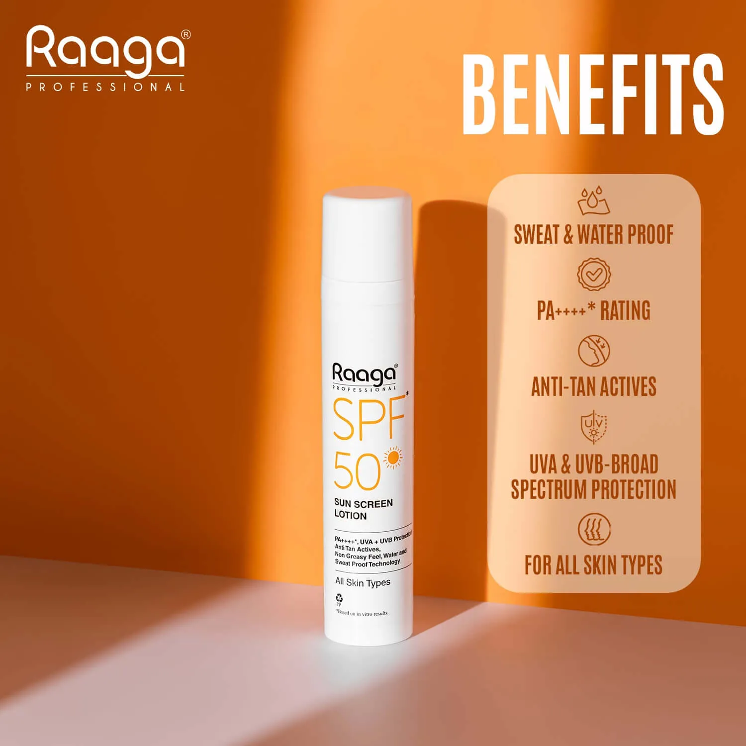 Raaga Professional SPF 50 Sunscreen Lotion | PA    , UVA   UVB Protection, Anti Tan Activities, Non-Greasy Feel, Water and Sweat Proof Technology (55 ml)